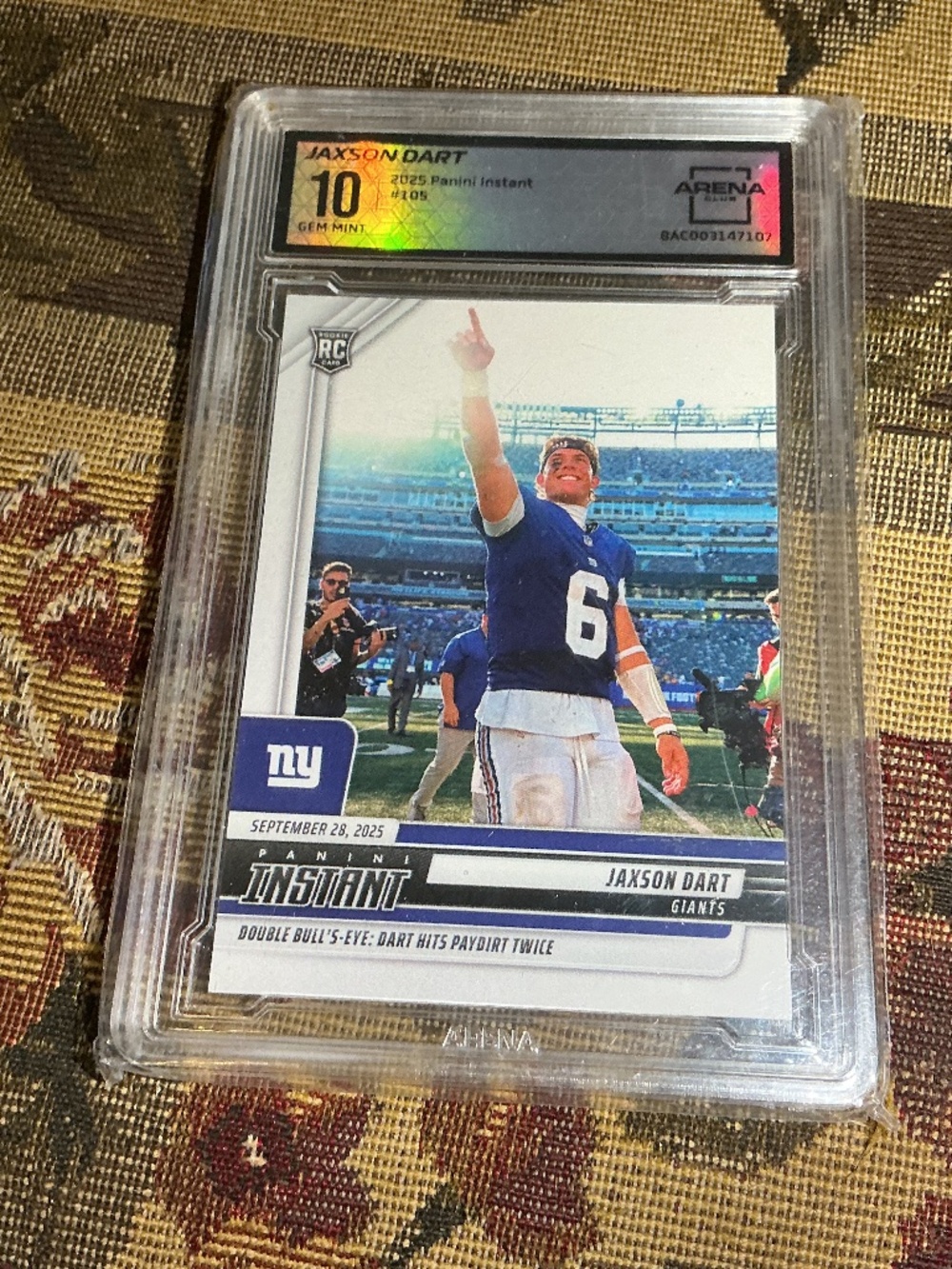 2025 Panini Instant NFL Jaxson Dart 1 of 2163 Rookie NFL Card Graded Arena 10